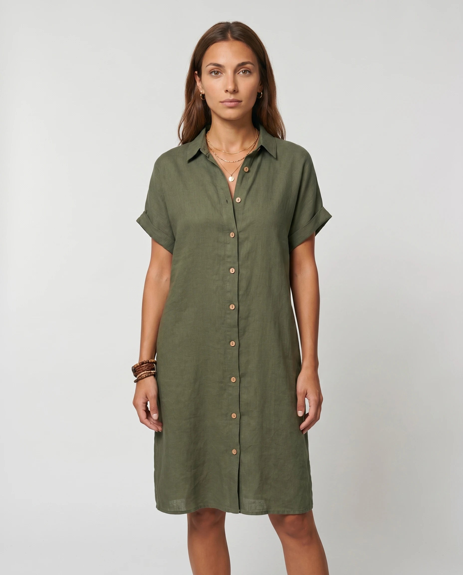 Robe chemise en lin vert armee Zolena