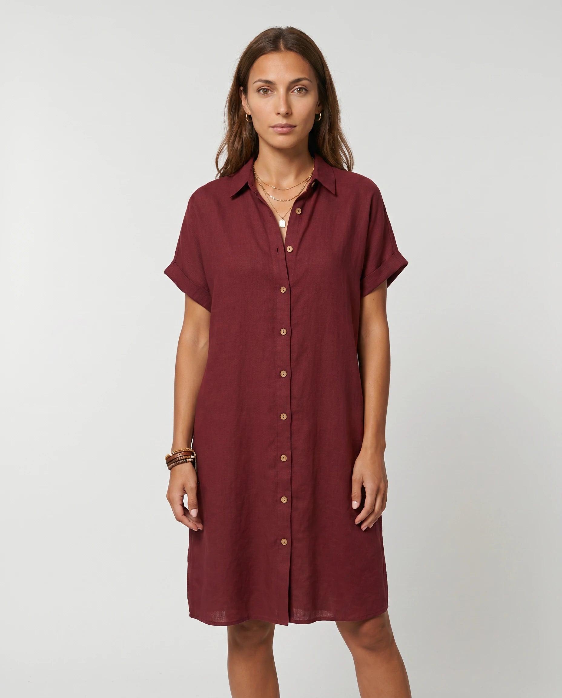 Robe chemise en lin bordeaux Zolena