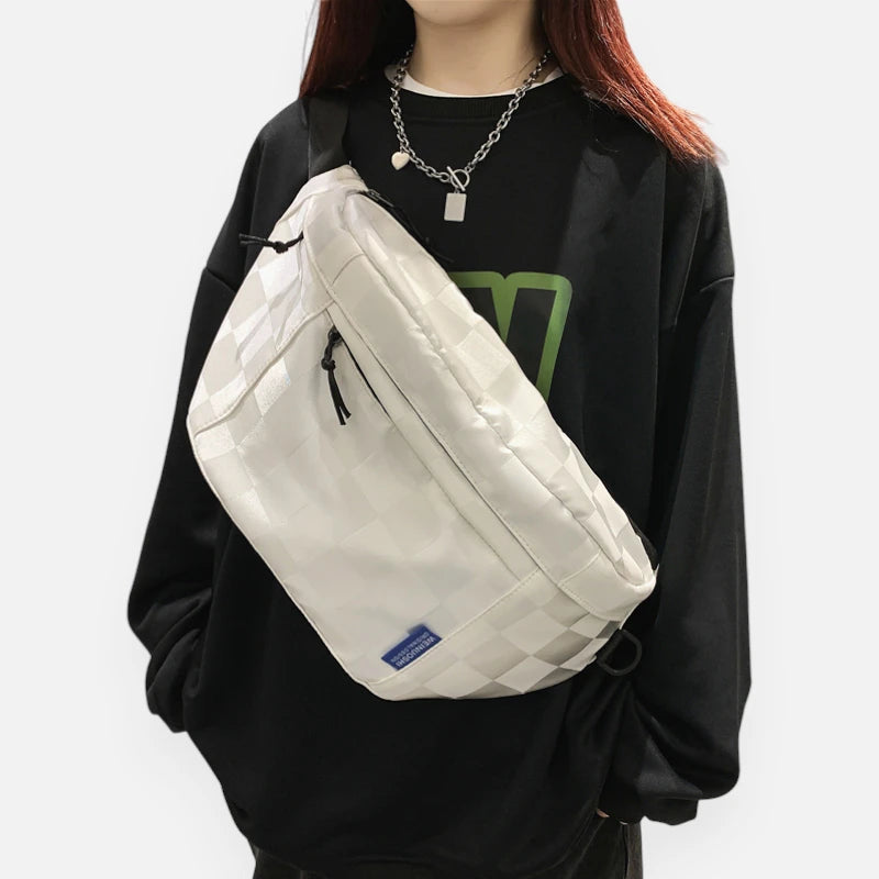 Grand sac banane à damier en cuir tendance Héloïse