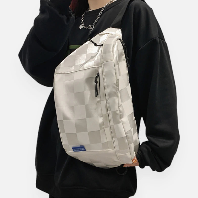 Grand sac banane à damier en cuir tendance Héloïse