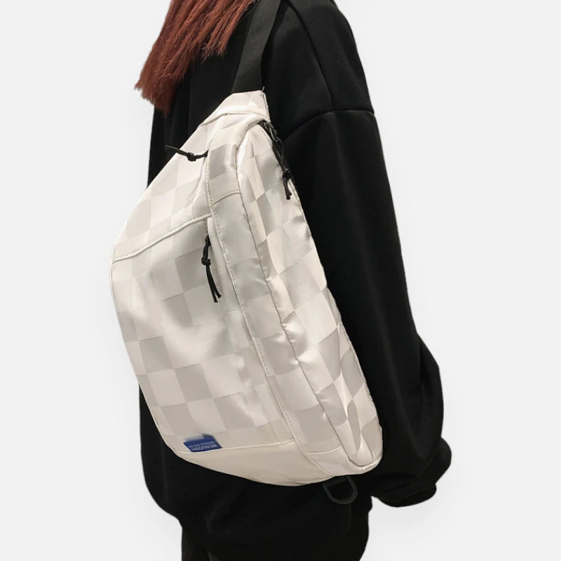 Grand sac banane à damier en cuir tendance Héloïse