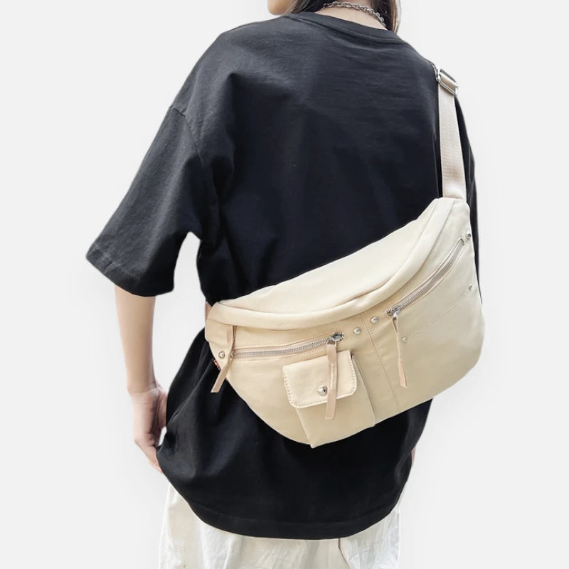 Grand sac banane en tissu tendance Jeanne