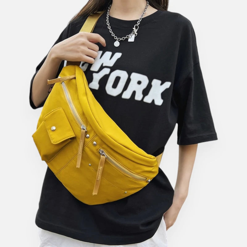 Grand sac banane en tissu tendance Jeanne