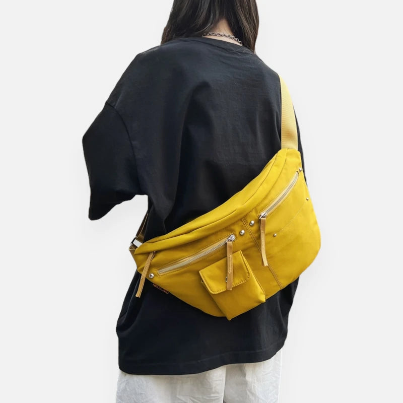 Grand sac banane en tissu tendance Jeanne