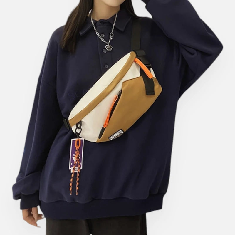 Grand sac banane en tissu bi-color Laurette