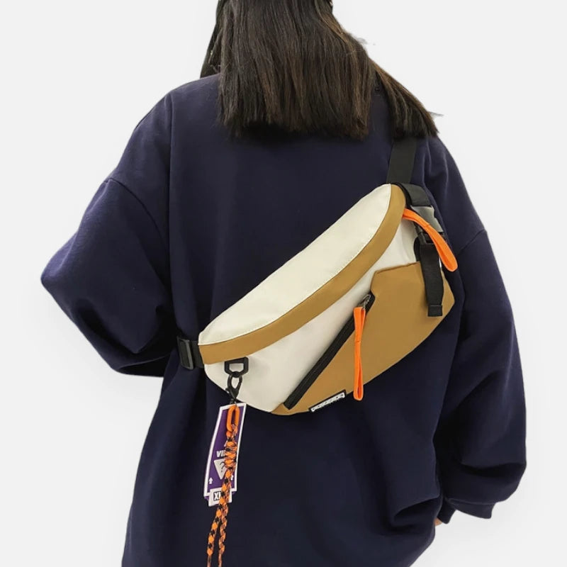 Grand sac banane en tissu bi-color Laurette