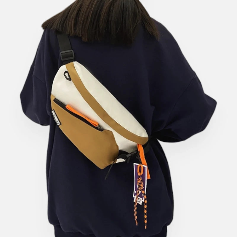 Grand sac banane en tissu bi-color Laurette