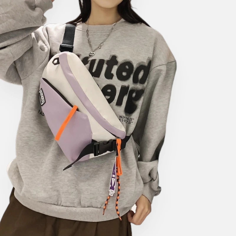 Grand sac banane en tissu bi-color Laurette