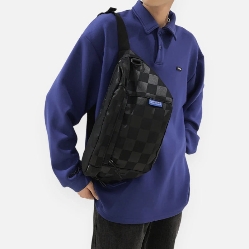 Grand sac banane à damier en cuir tendance Héloïse