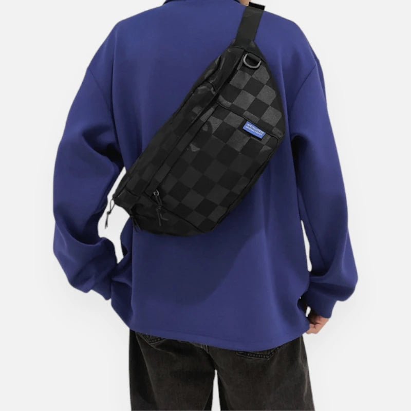 Grand sac banane à damier en cuir tendance Héloïse