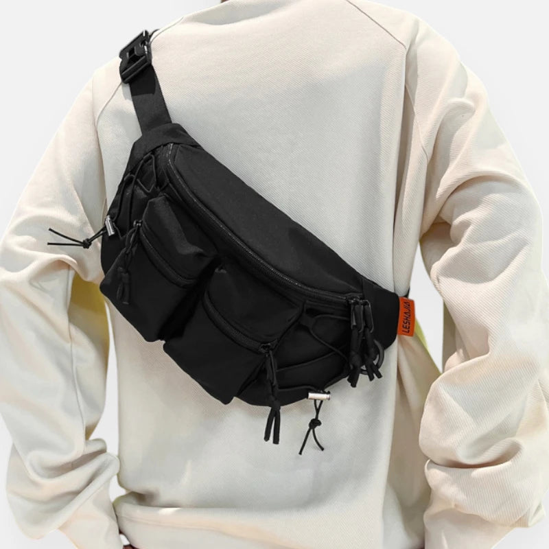 Grand sac banane en tissu avec double poche avant Martine