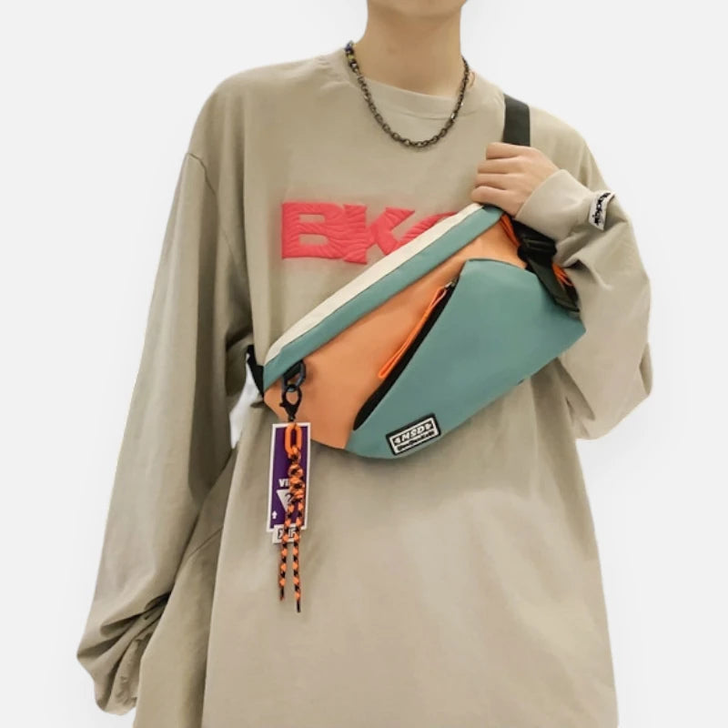 Grand sac banane en tissu bi-color Laurette