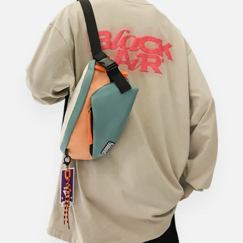 Grand sac banane en tissu bi-color Laurette