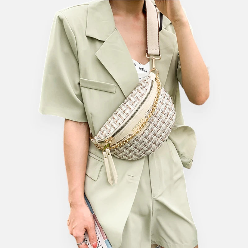 Sac banane cuir à bandoulière avec chaîne doré Agathe