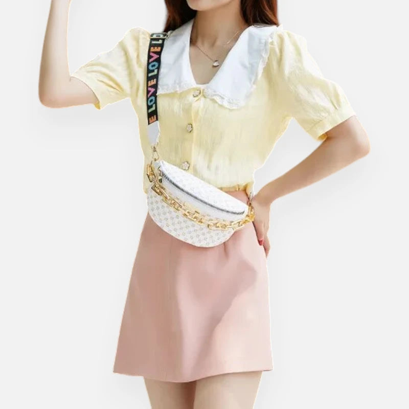 Sac banane cuir à bandoulière avec chaîne doré Colette