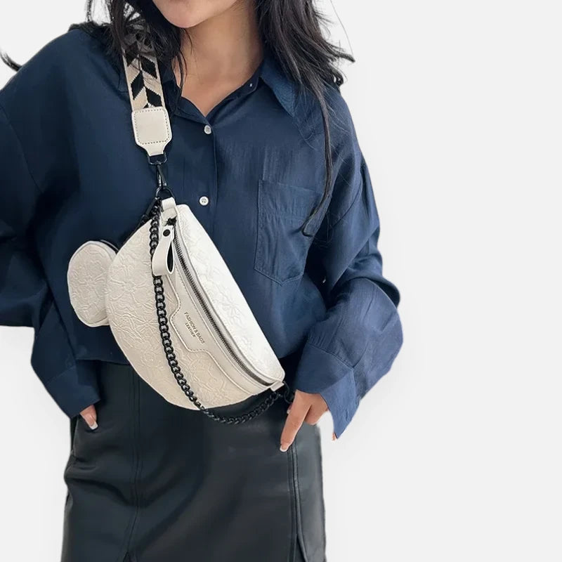 Sac banane cuir à motif floral avec bandoulière et porte-monnaie Lucie