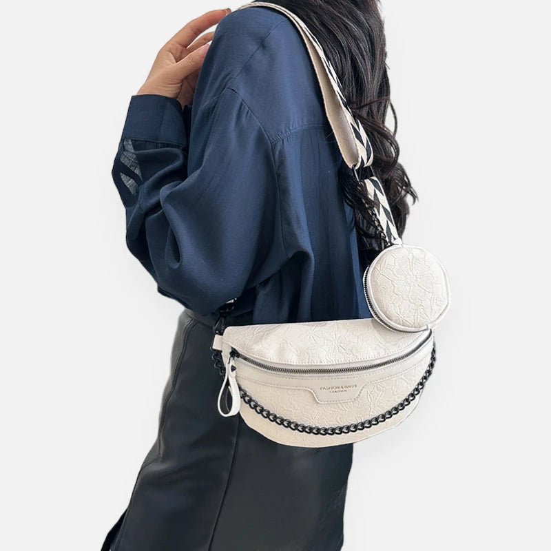 Sac banane cuir à motif floral avec bandoulière et porte-monnaie Lucie