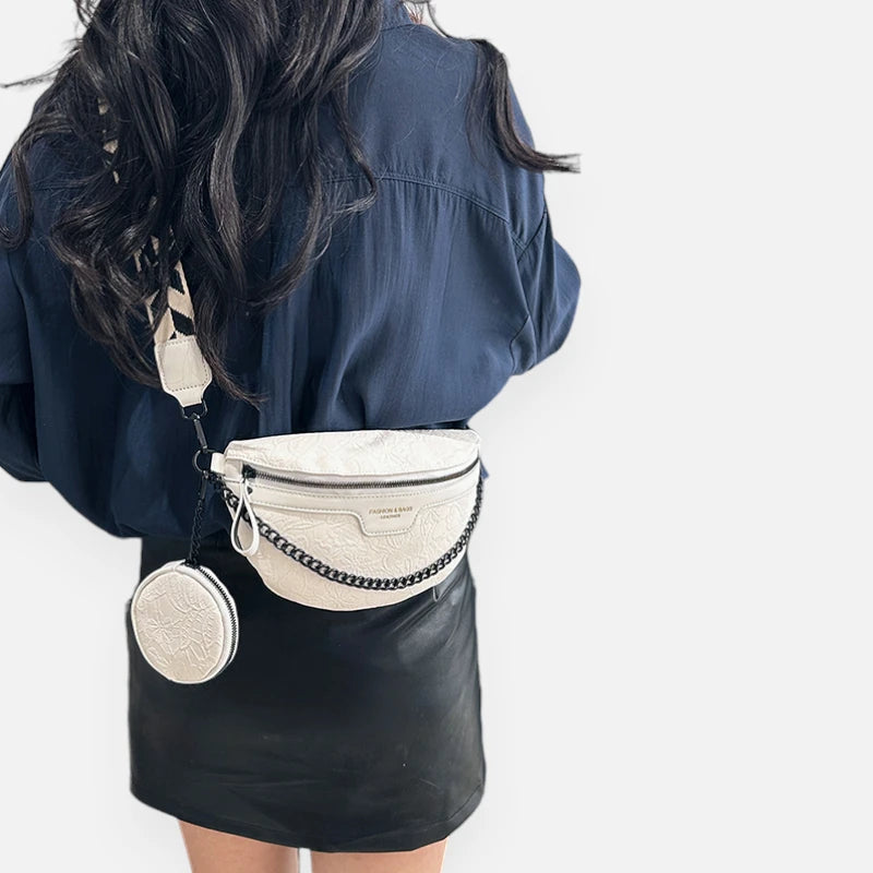 Sac banane cuir à motif floral avec bandoulière et porte-monnaie Lucie