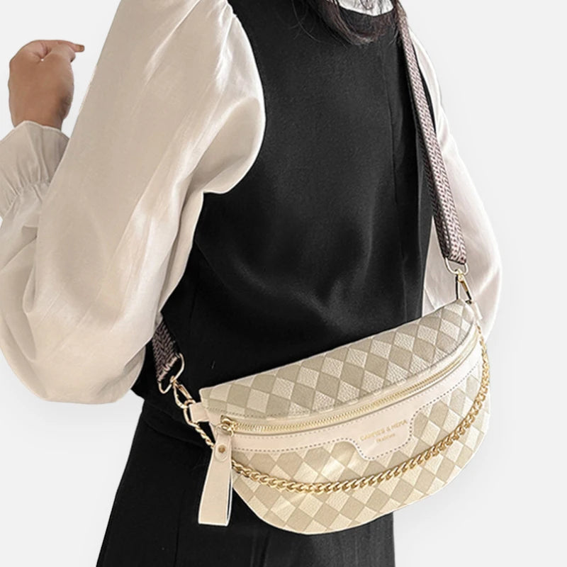 Sac banane cuir à bandoulière avec chaîne doré Valérie