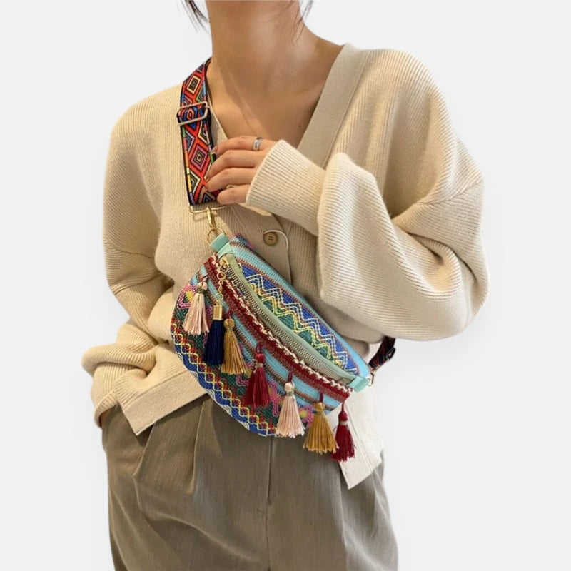 Sac banane tissu vintage à pompon Ariane