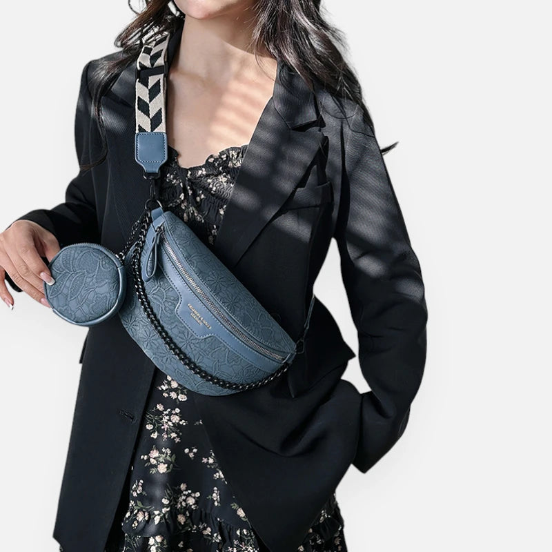 Sac banane cuir à motif floral avec bandoulière et porte-monnaie Lucie