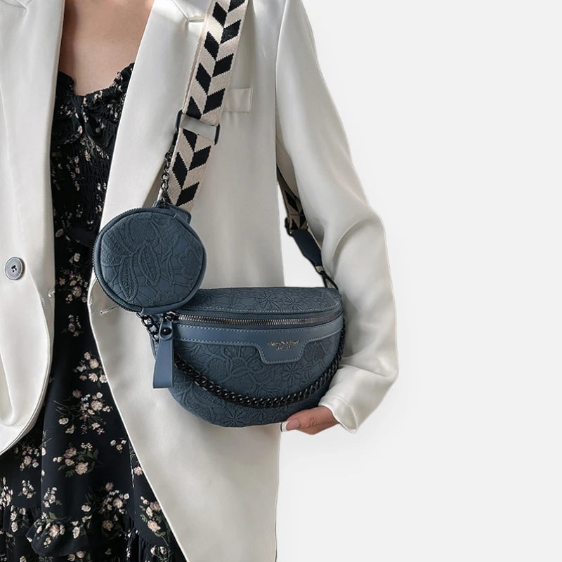 Sac banane cuir à motif floral avec bandoulière et porte-monnaie Lucie