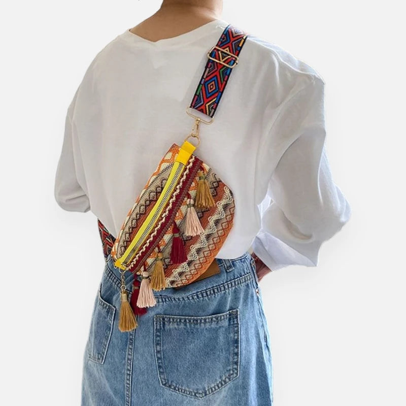 Sac banane tissu vintage à pompon Ariane