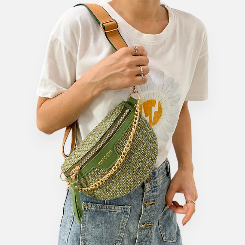 Sac banane cuir à bandoulière avec chaîne doré Agathe