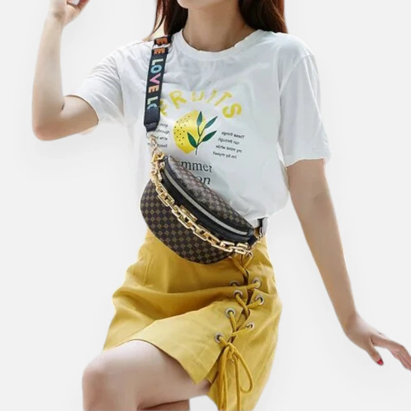 Sac banane cuir à bandoulière avec chaîne doré Colette