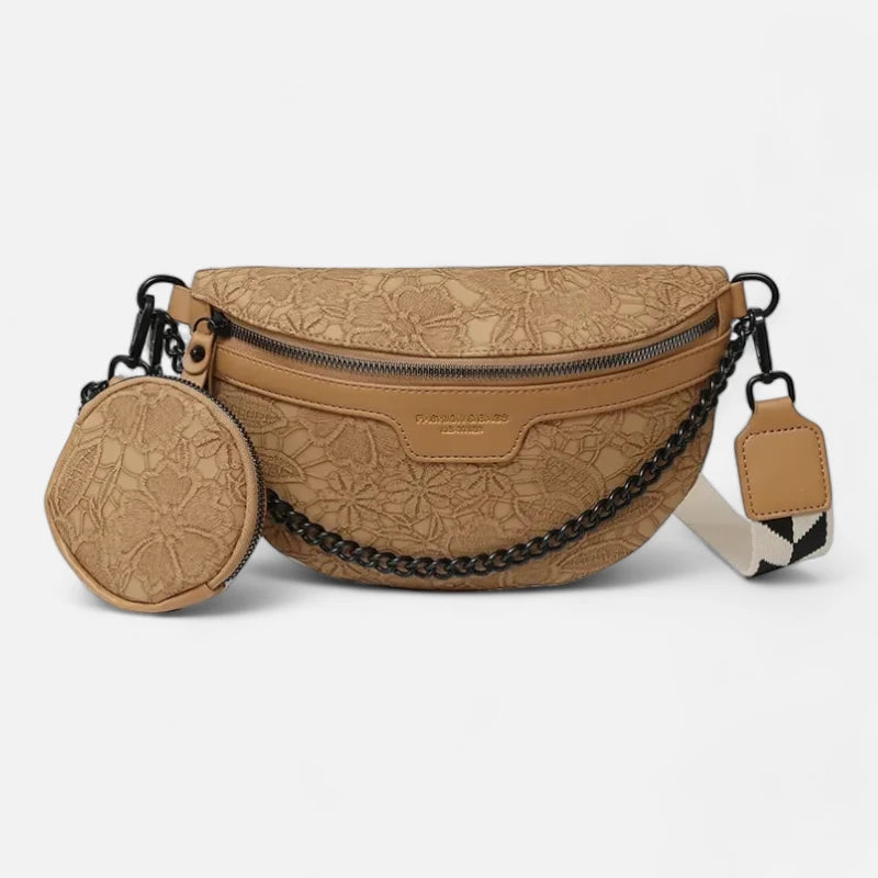 Sac banane cuir à motif floral avec bandoulière et porte-monnaie Lucie