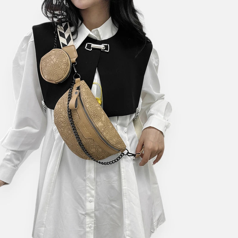 Sac banane cuir à motif floral avec bandoulière et porte-monnaie Lucie