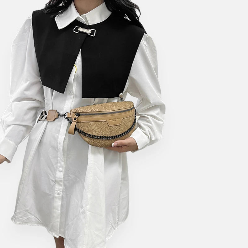 Sac banane cuir à motif floral avec bandoulière et porte-monnaie Lucie