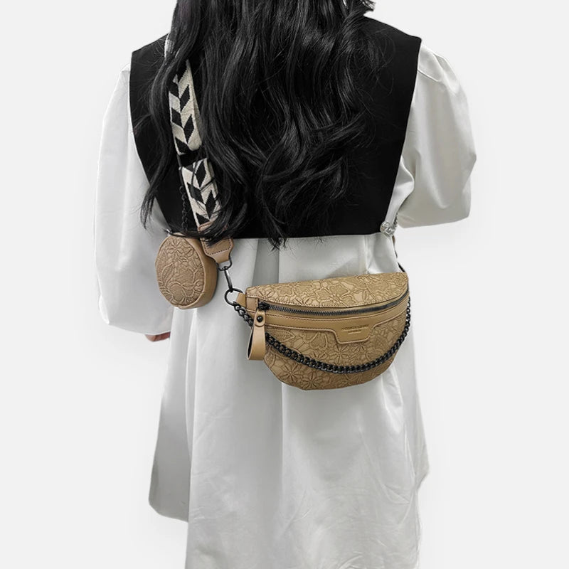 Sac banane cuir à motif floral avec bandoulière et porte-monnaie Lucie