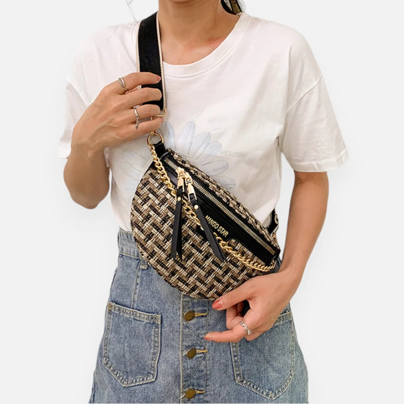 Sac banane cuir à bandoulière avec chaîne doré Agathe