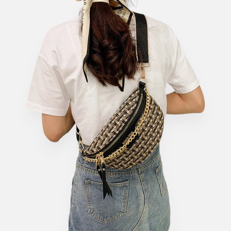 Sac banane cuir à bandoulière avec chaîne doré Agathe