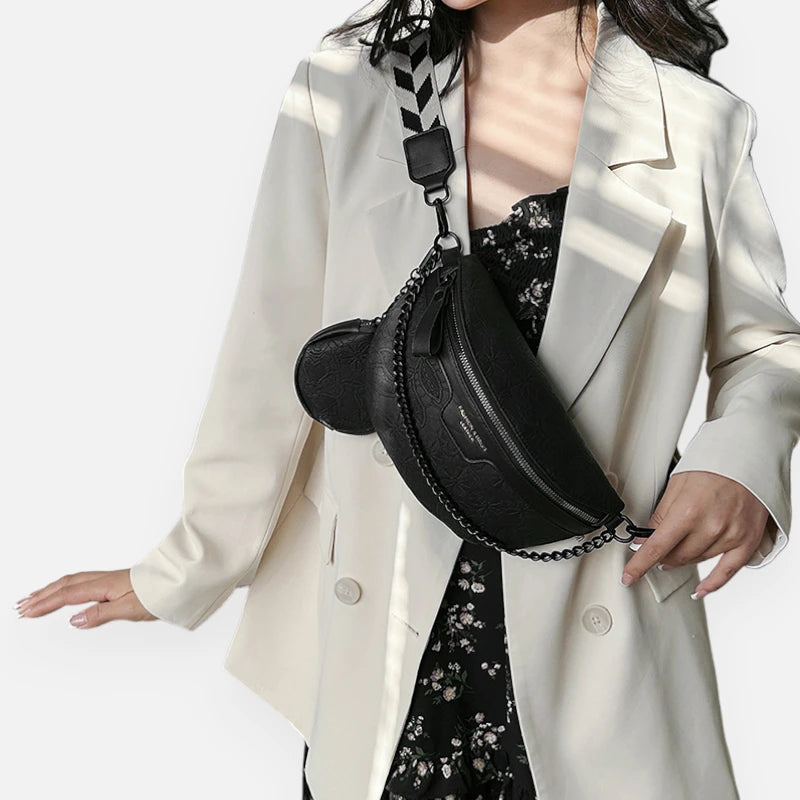 Sac banane cuir à motif floral avec bandoulière et porte-monnaie Lucie