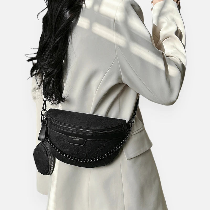 Sac banane cuir à motif floral avec bandoulière et porte-monnaie Lucie