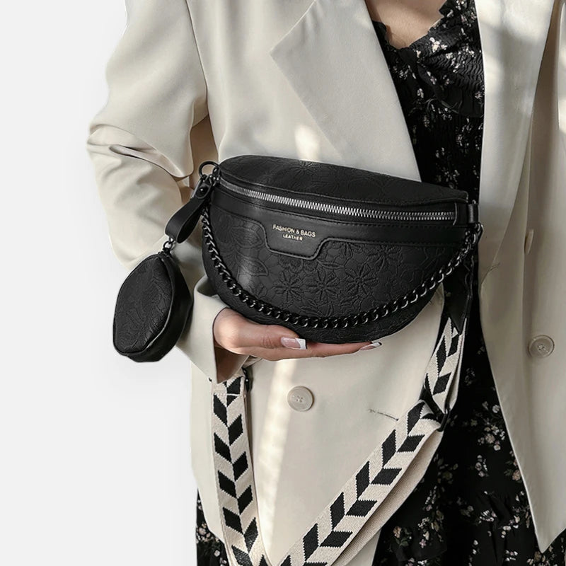 Sac banane cuir à motif floral avec bandoulière et porte-monnaie Lucie