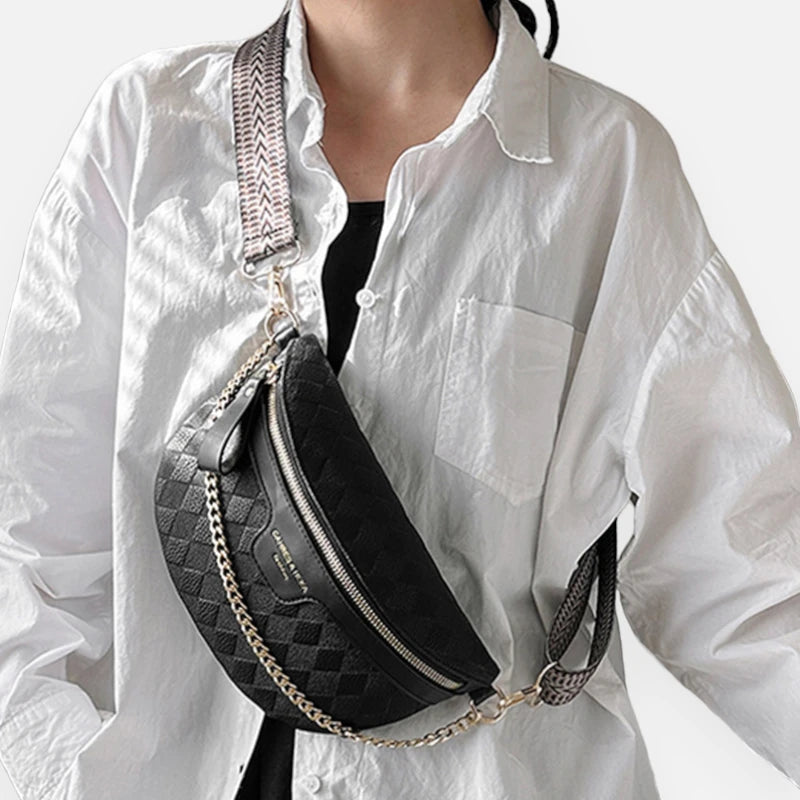 Sac banane cuir à bandoulière avec chaîne doré Valérie