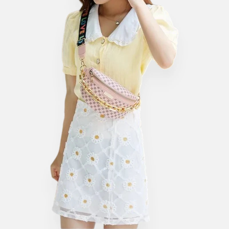 Sac banane cuir à bandoulière avec chaîne doré Colette