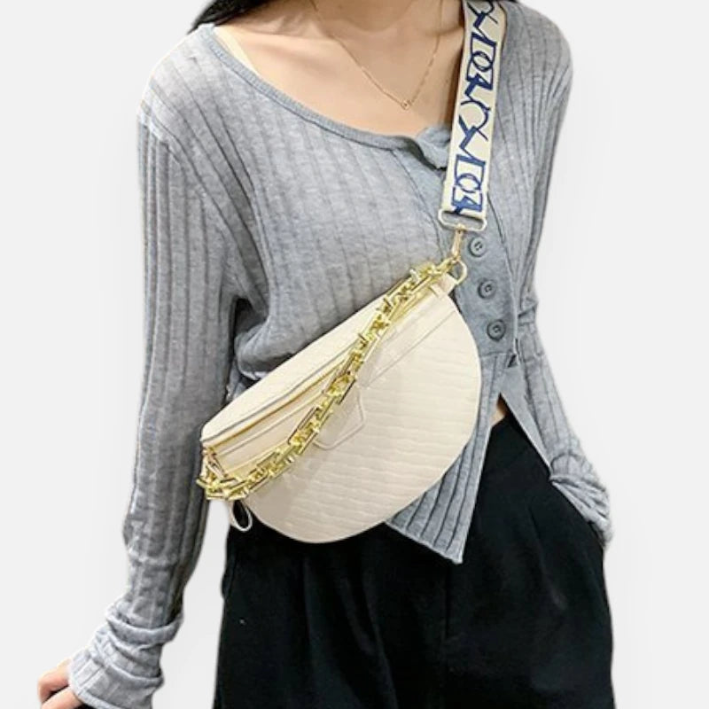 Sac banane cuir à bandoulière avec chaîne doré Élise