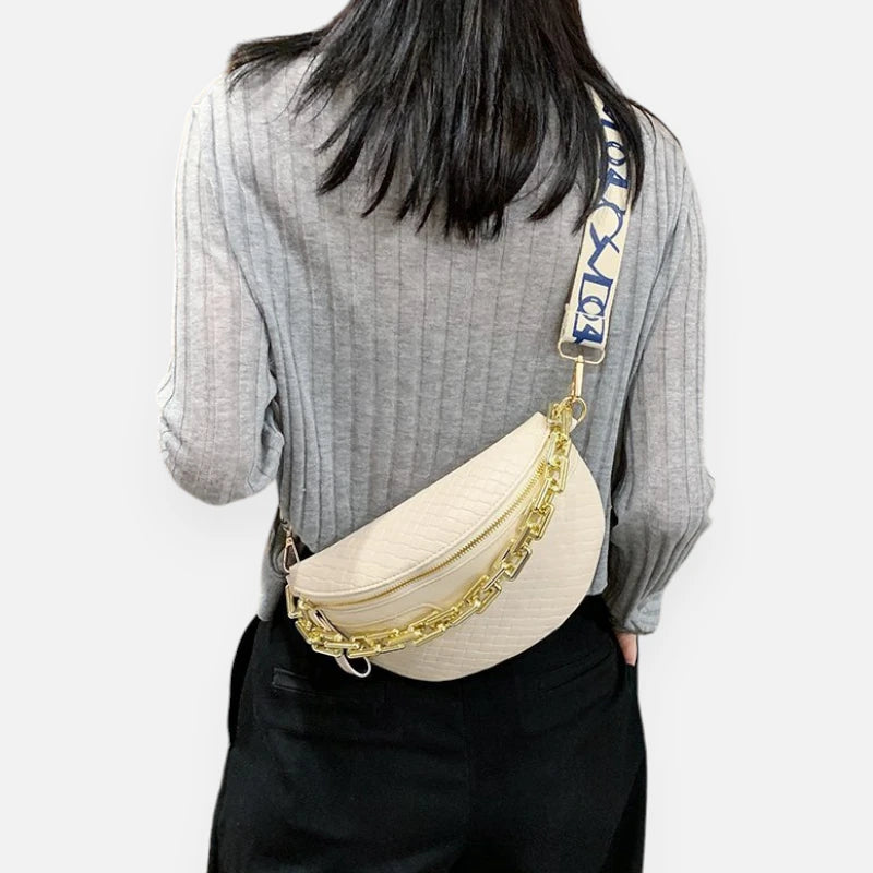 Sac banane cuir à bandoulière avec chaîne doré Élise