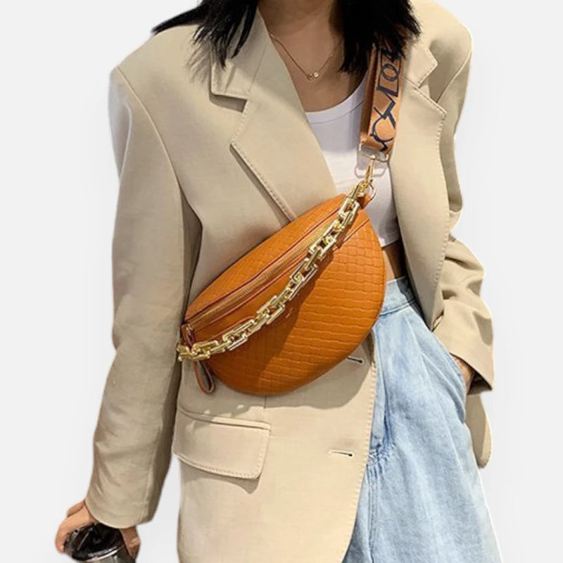 Sac banane cuir à bandoulière avec chaîne doré Élise