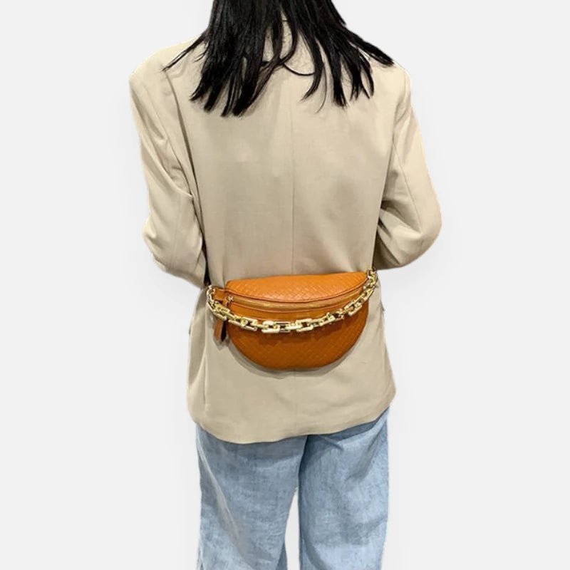 Sac banane cuir à bandoulière avec chaîne doré Élise