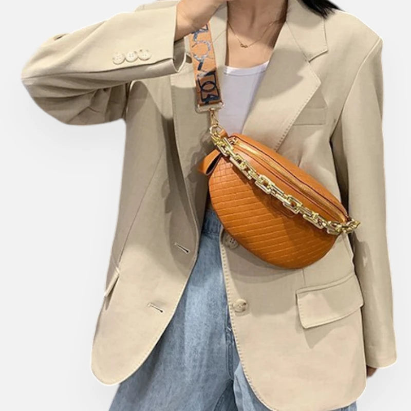 Sac banane cuir à bandoulière avec chaîne doré Élise