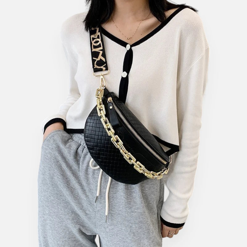 Sac banane cuir à bandoulière avec chaîne doré Élise