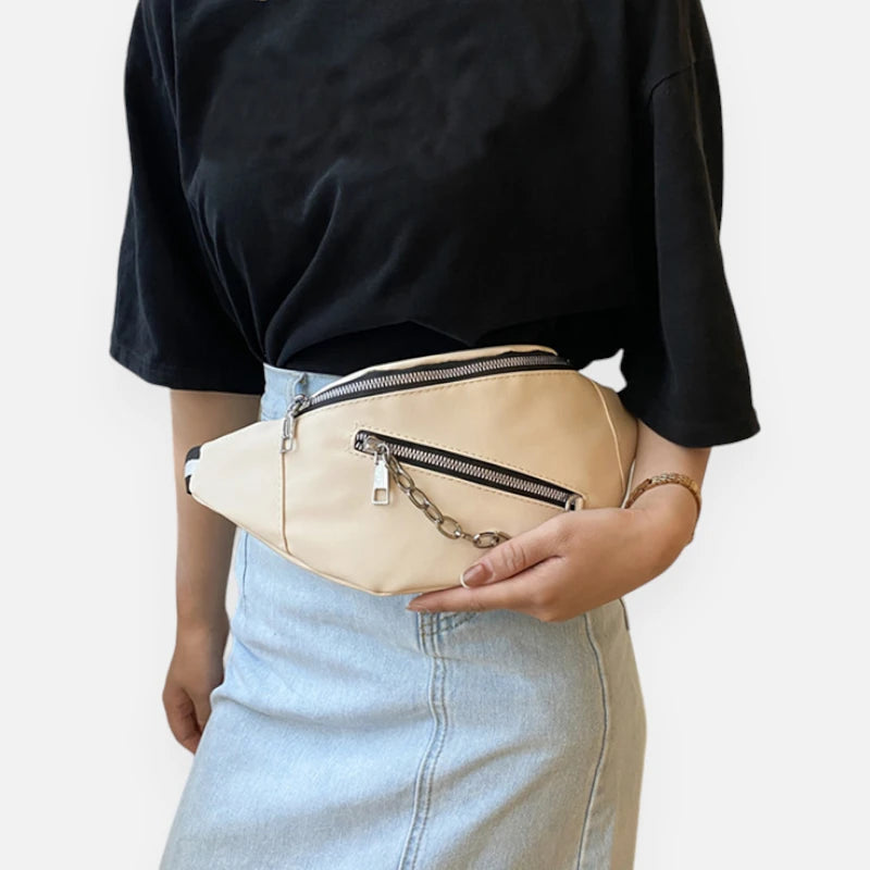 Sac banane cuir avec chaîne argenté Clara