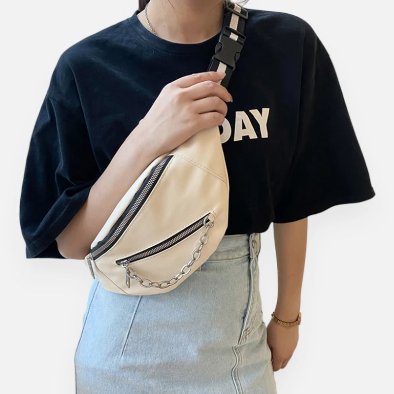 Sac banane cuir avec chaîne argenté Clara