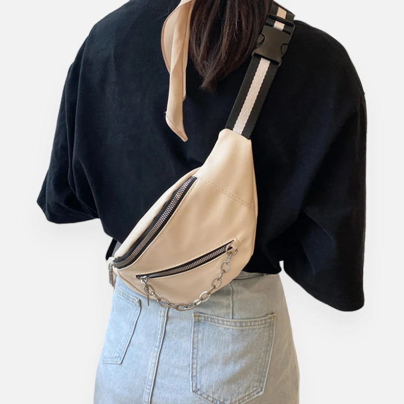 Sac banane cuir avec chaîne argenté Clara