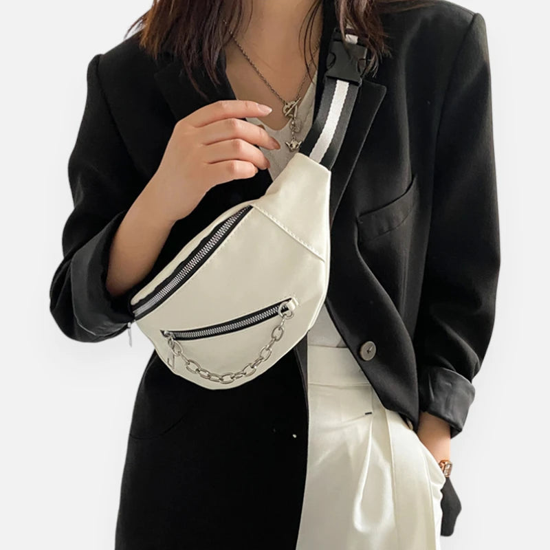 Sac banane cuir avec chaîne argenté Clara